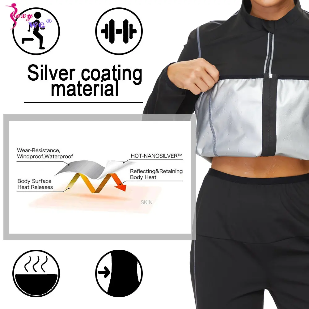 SEXYWG Sauna Jacket for Women Weight Loss Top Sweating Long Sleeves Thin Fat Burning Fitness Sportwear Slimming Gym Body Shaper