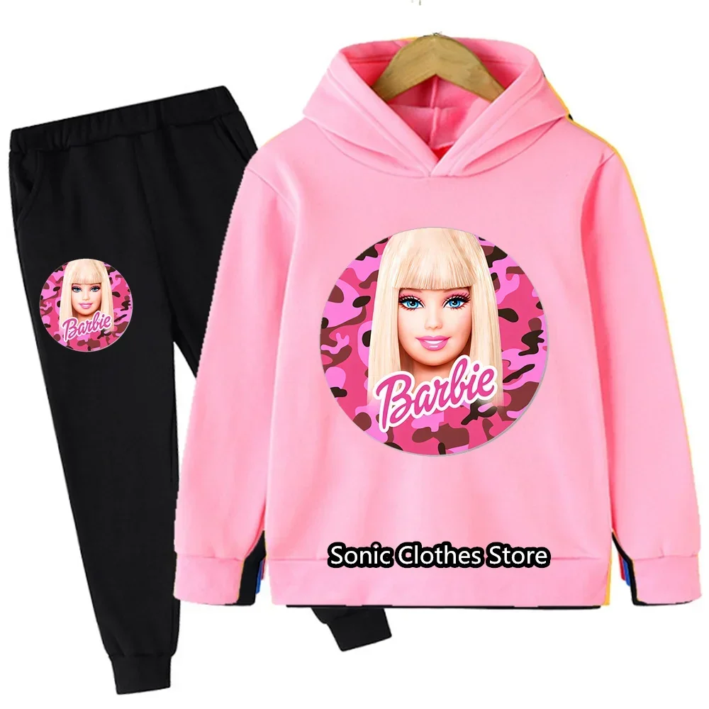 Boys Girls Clothes Barbie Hoodie Set Kids 2pcs Spring Autumn Toddler Girls Cartoon Hooded +pants Tracksuit Girls Clothing