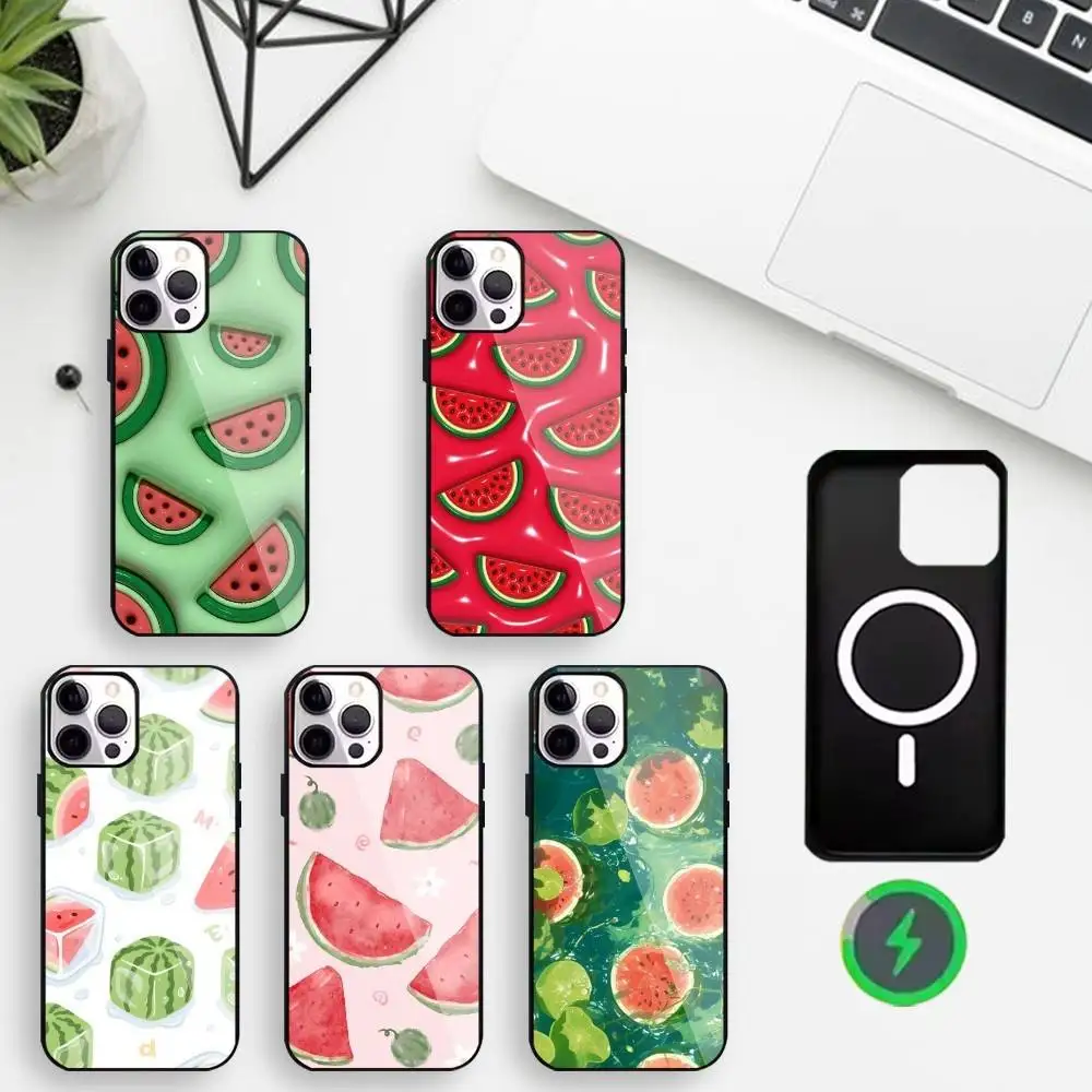 

Happy watermelon Phone Case For iPhone17,16,15,14,13,12,Wireless charging protective case soft cover