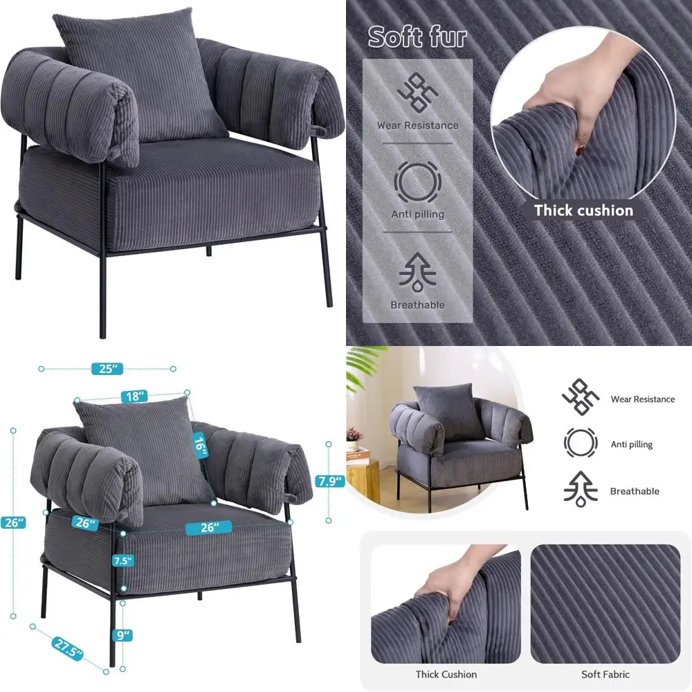 

Contemporary Velvet-Covered Reading Chair: Plush Cushioned, Metal Framed Comfort for Relaxation