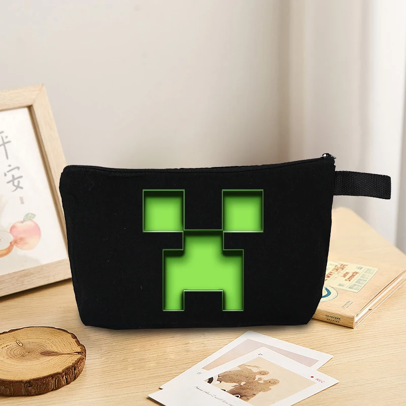 Miner Crafting Pixel Canvas Pencilcase Fashion Cartoon Exquisite Zipper Print Makeup Bag Stationary Storage Pouch Gift Pencilbag