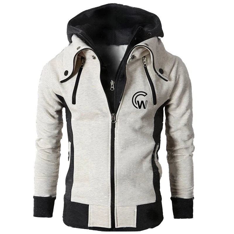 Chaqueta con capucha de cuello alto con cuatro cremalleras para hombre, chaqueta deportiva gruesa con aislamiento de lana para exteriores, nueva