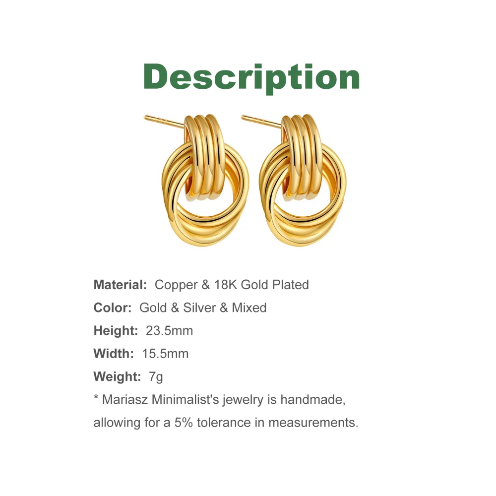 Mariasz Minimalist Gold สี Layered ทองแดง Vintage Triple Knot Plain Big Hoop ต่างหูสําหรับผู้หญิง Huggies Party เครื่องประดับของขวัญ