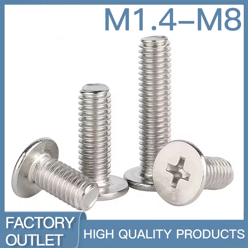 5-20Pcs M1.4 M1.6 M2 M2.5 M3 M4 M5 M6 M8 CM Cross Phillips Ultra Thin Super Low Flat Wafer Head Screw Bolt 304 Stainless Steel