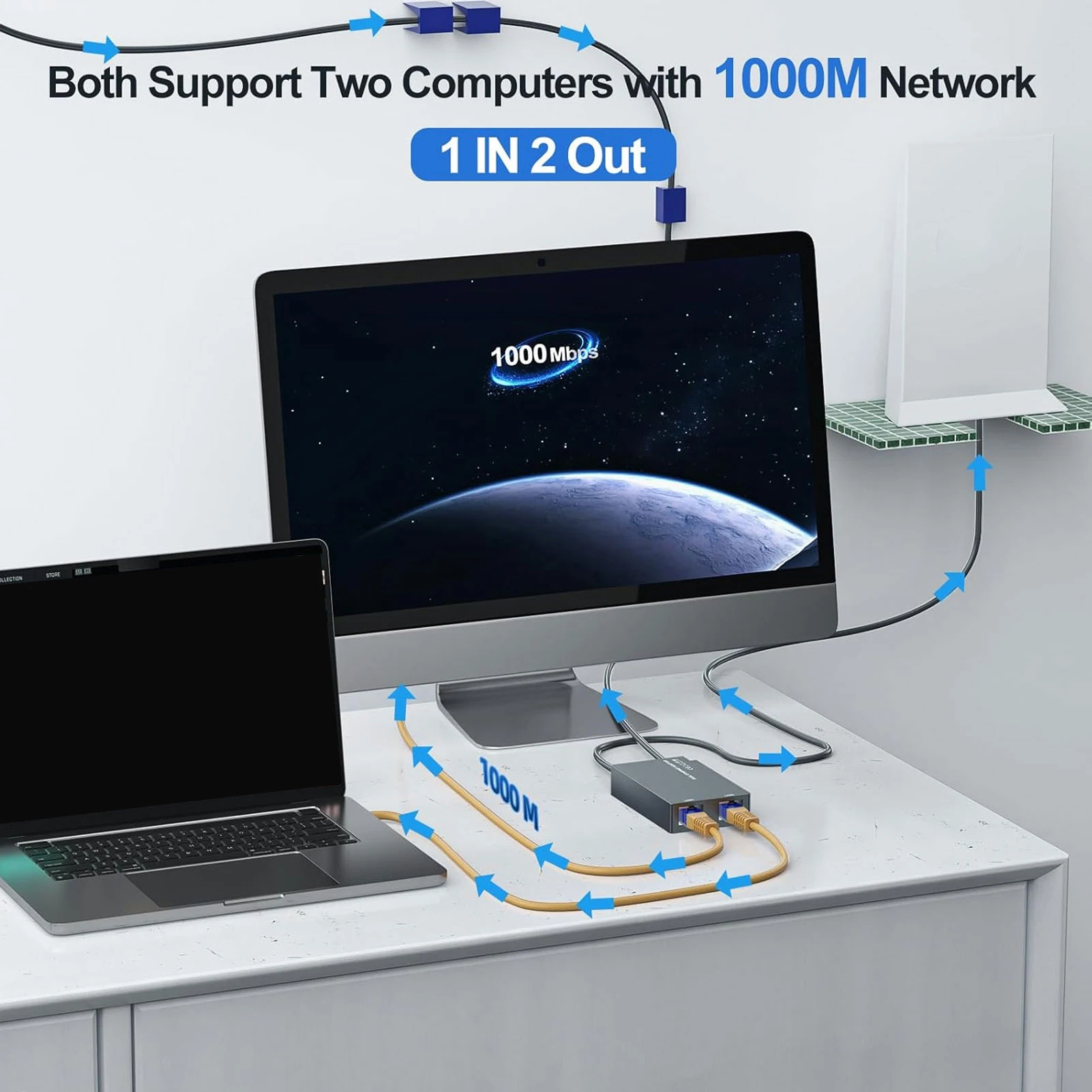 

RJ45 Ethernet Adapter Less Interference 1Gbps Transfer Speed Stable Connection 2 Port Ethernet Adapter for V2 Satellite System