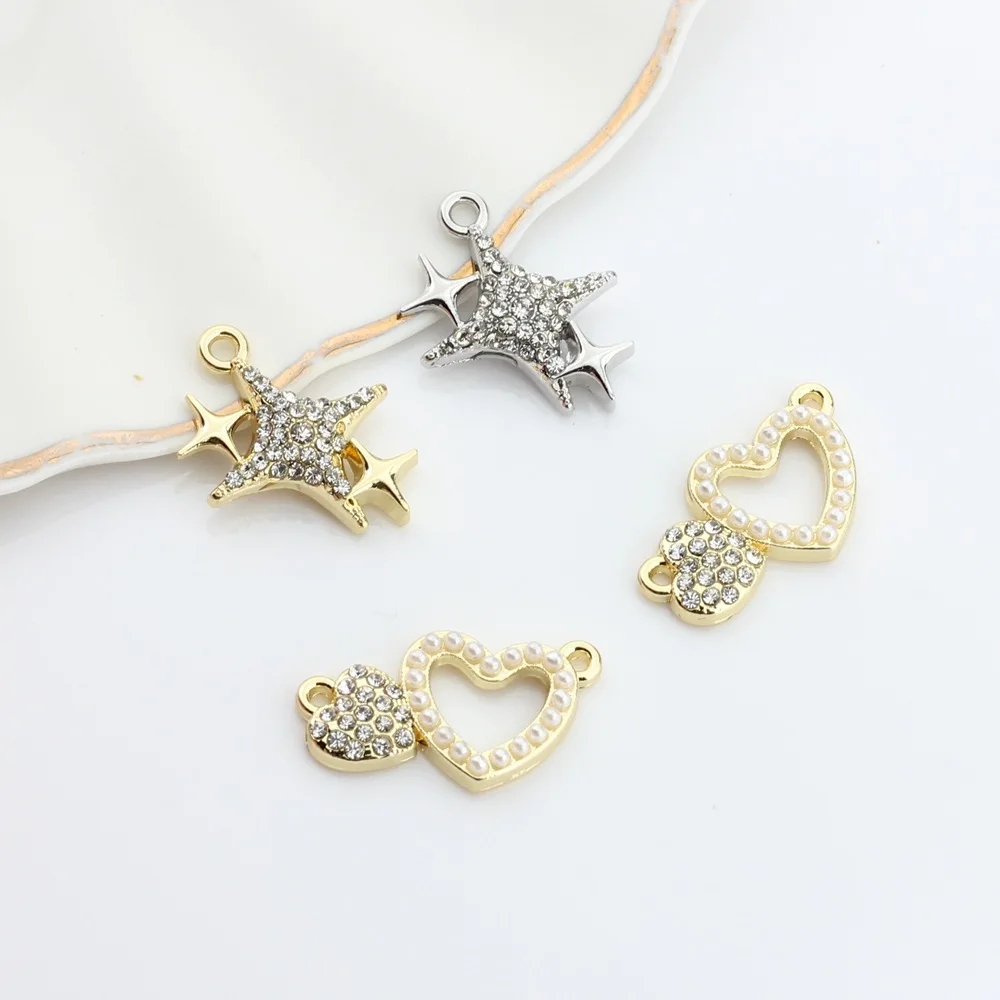 10PCS Cute Gilded Stars Spot Drill Hollow Out Heart Accessories Charm for Women Girls DIY Jewelry Making Pendant Necklace Gifts