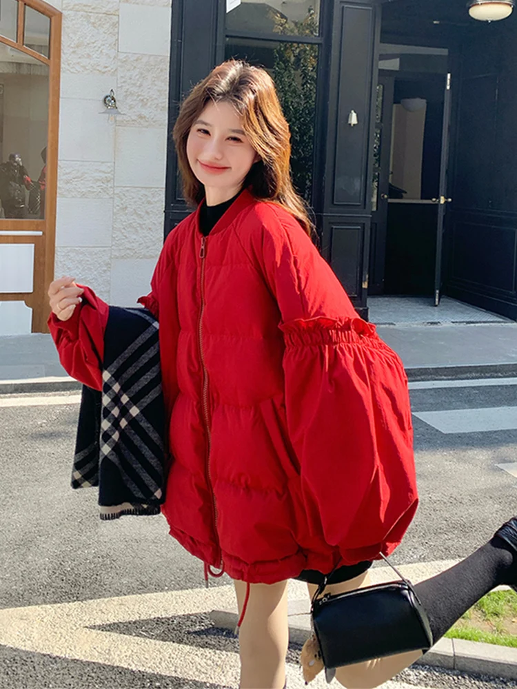 

Cisas New Year Redwood Ear Splicing down Jaet Women's Mid-Length Winter New Sle Slimming Warm Outerwear
