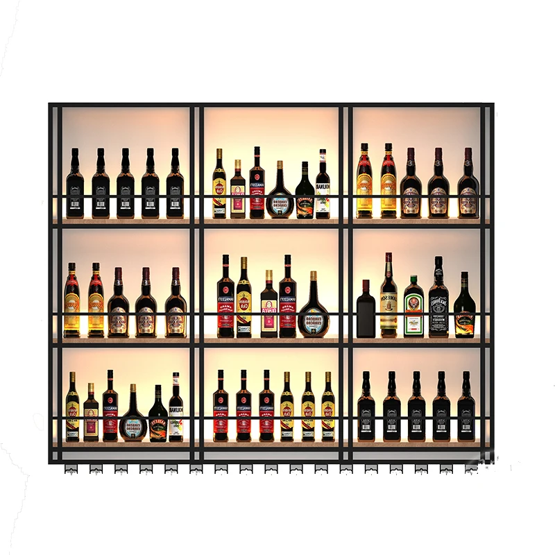 Wine rack Wall-mounted wine cabinet Bar bar display rack Household wrought iron cup holder Restaurant wall Creative rack
