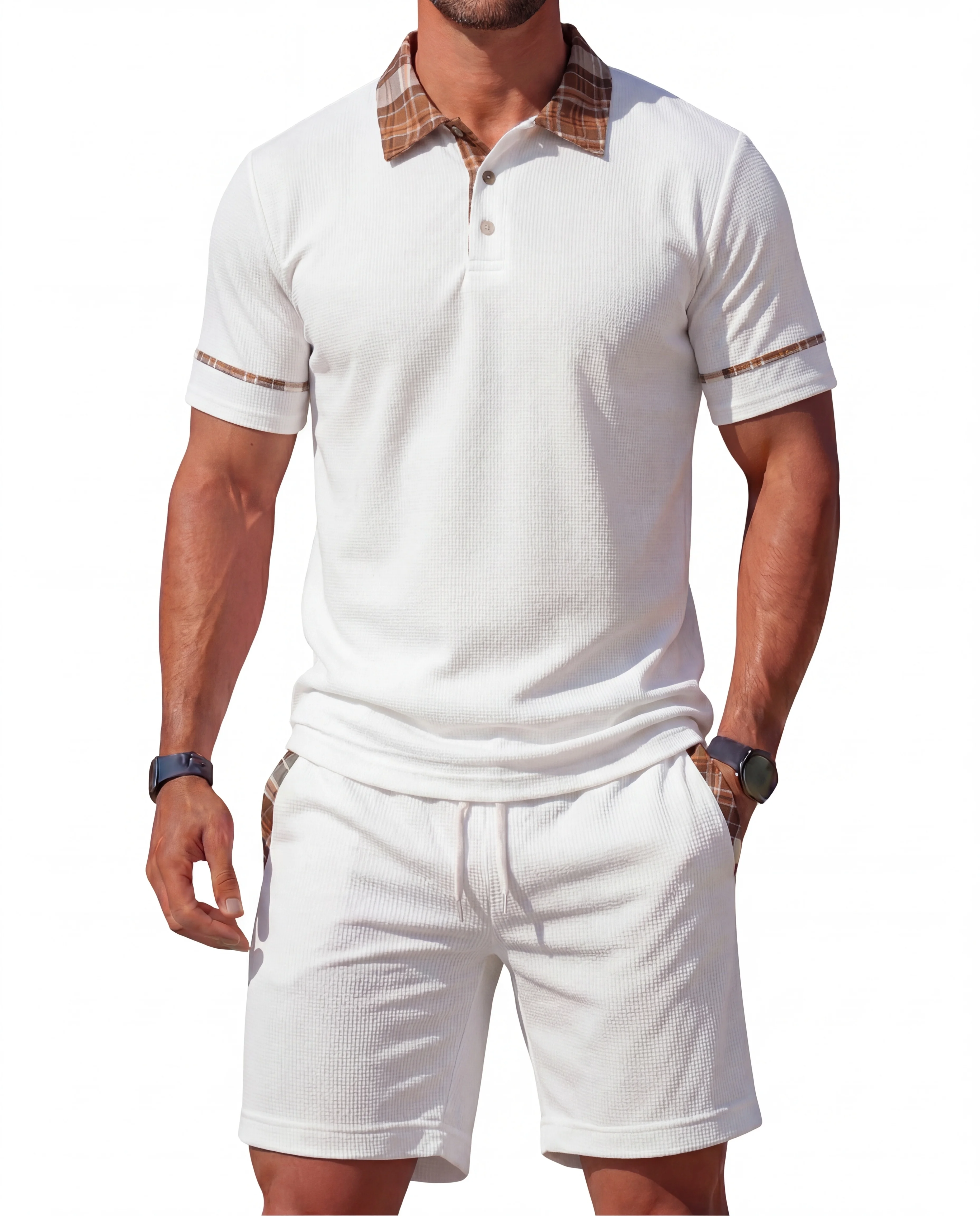 

2026 Hit Plus Size Color Block Tracksuit for Men, Waffle Knit Top & Pants