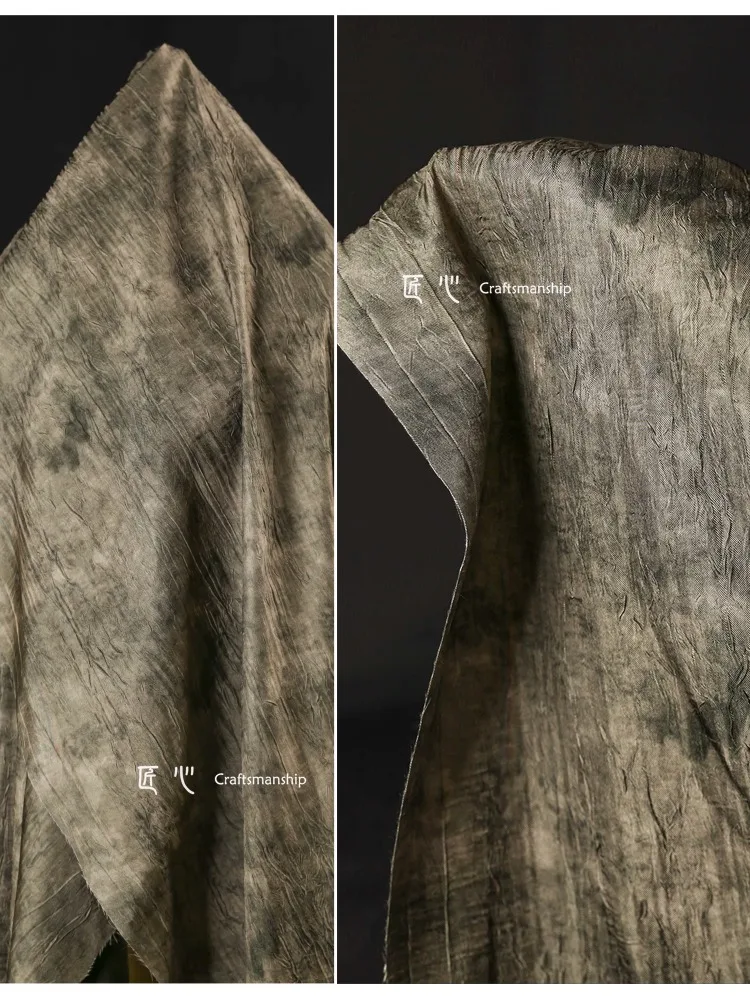 Plant Dyed Fabric Wrinkled Composite Material Suit Dress Clothing Designer Polyester Viscose Fabric for Clothes Sewing Meter