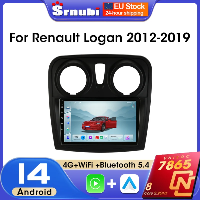 Autoradio 2 Din Srnubi avec CarPlay, Android Auto, GPS, Navigation, Bluetooth, Thème DIY, DSP, EQ pour Renault Logan 2 Sandero 2 2012-2019