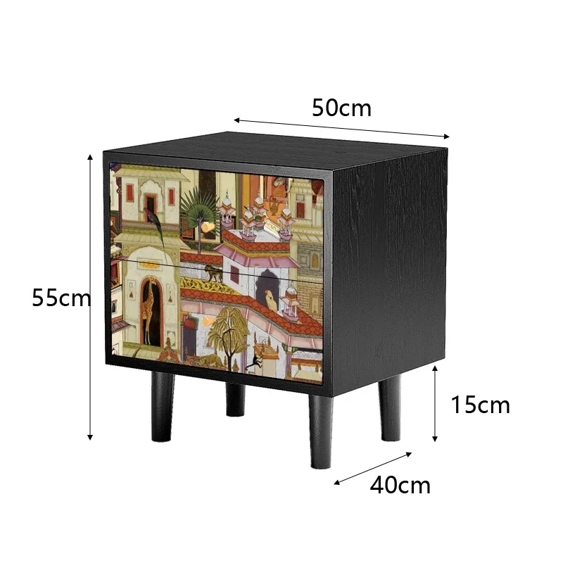 TAOFrench retro solid wood bedside table household bedroom small light luxury high-end architectural painting