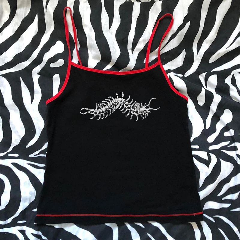 Summer y2k Women Trash Centipede Print Vest Top women Short Crop Top Aesthetic punk Streetwear Female Tops Goth Corset tee shirt