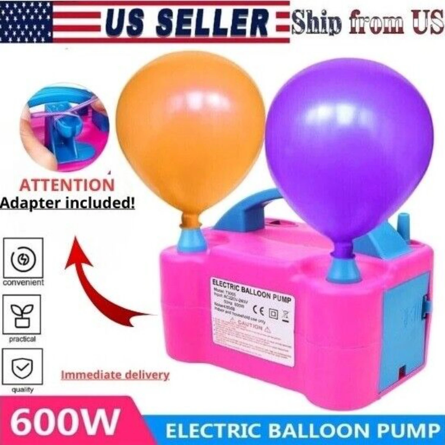 

Efficient and Portable Dual Nozzle 110V 600W Balloon Inflator Air Blower - Convenient and Powerful Pump for Festive Events, Perf