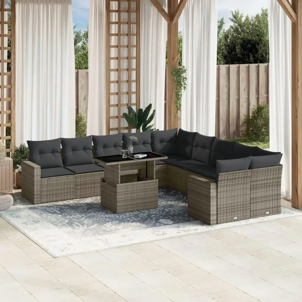 

Large Modular Grey Poly Rattan Garden Sofa Set Outdoor Furniture Comfortable Seating for Patio Balcony Backyard