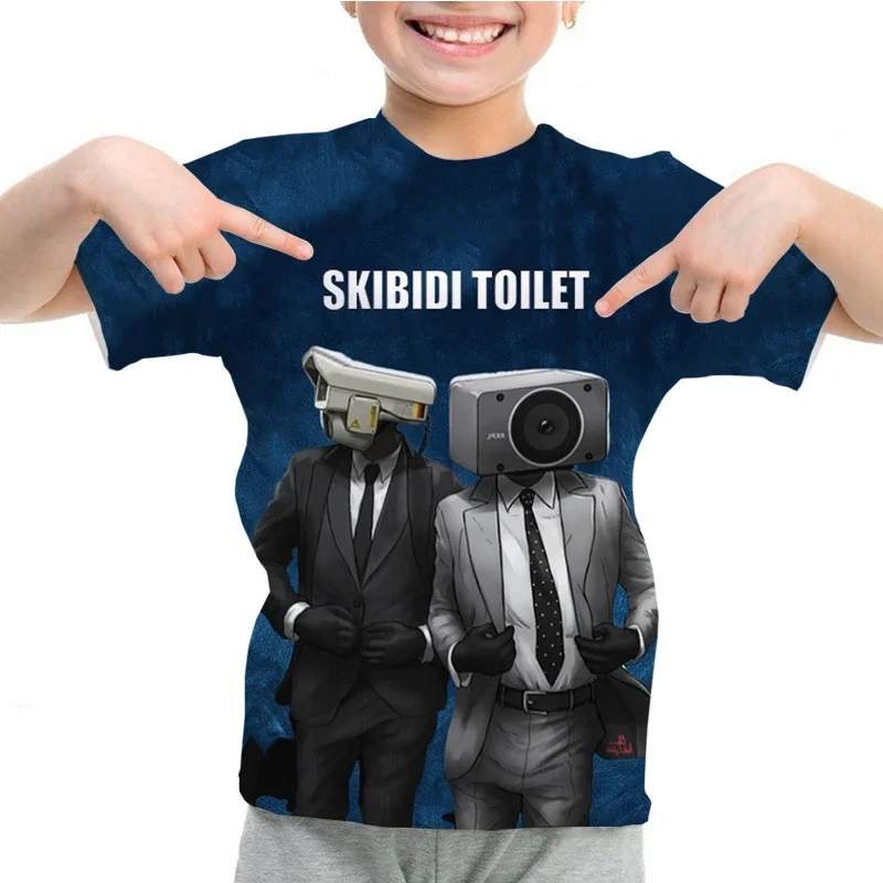 Skibidi-camiseta casual de manga curta infantil, camiseta com estampa de homem-falante infantil, blusa com gola O, verão