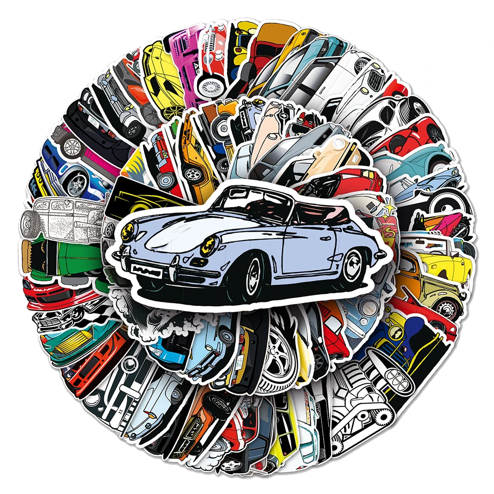 

10/30/50/112pcs Retro Cool Racing Car Stickers Funny Cartoon Sticker DIY Skateboard Guitar Phone Classic Graffiti PVC Decals Toy