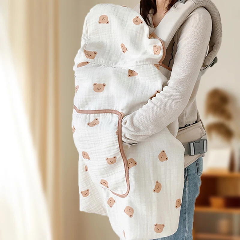 Baby Bear Swaddle Wrap Summer Windproof Multifunctional Baby Blanekt Soft Cotton Cloark Cape Hooded Bath Towel Stroller Blanket