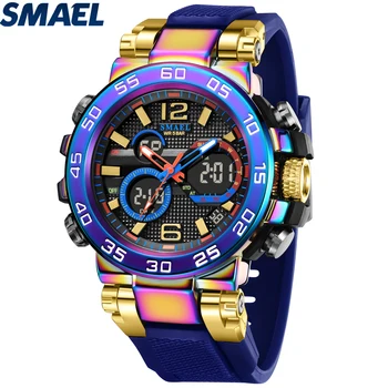 Smael marca relógios masculinos esportes relógios de pulso 50m à prova dwaterproof água relógio de pulso duplo tempo despertador 8106 esporte watchdigital led