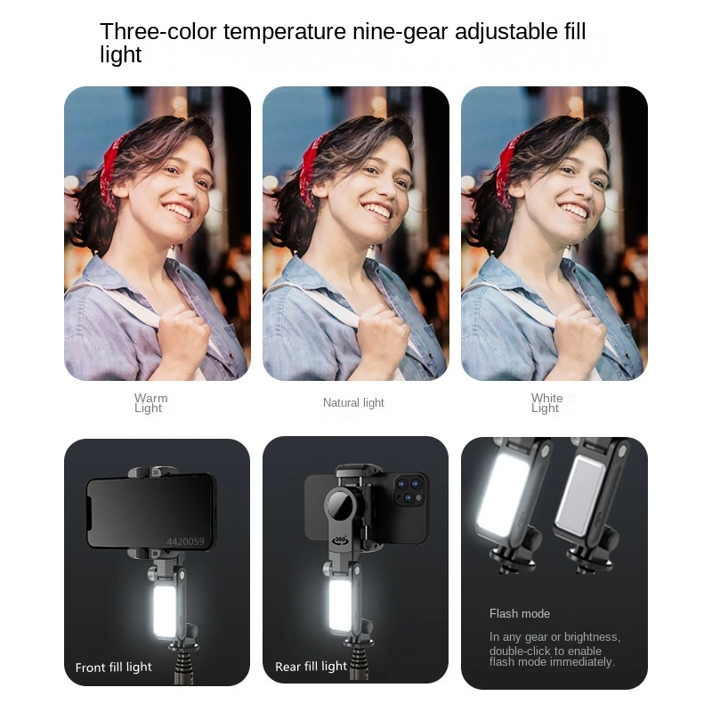 Roreta 2023 Mới Có Thể Gập Lại Không Dây Bluetooth Selfie Stick Tripod Có Bluetooth Chụp Lấp Đầy Ánh Sáng Gimbal Ổn Định Monopod