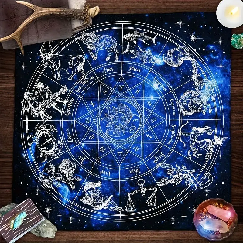 Tarot Tablecloth Twelve Constellations Star Chart Pentagram Astrology Magic Array Altar Cloth Witch Divination Spiritual Decor