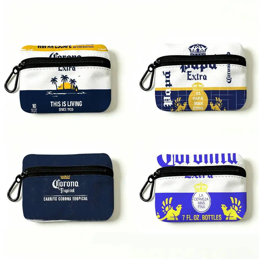 C-Corona Beach-Laidback Portable Oxford Cloth Coin Purse Alloy Carabiner Hook Small Zipper Pouch For Backpack Belt Daily