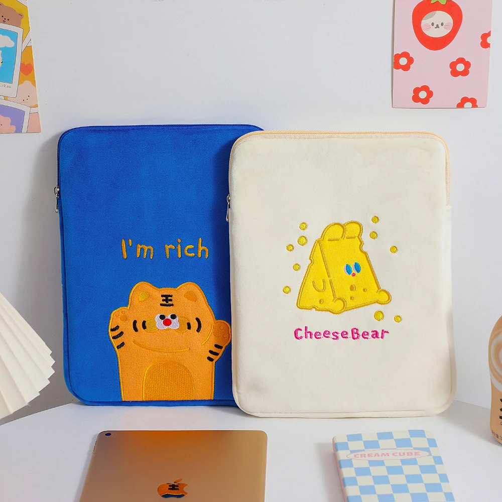 Cartoon cute plush tablet bag 11 inch ipad inner bag girl cute toast ipad protective case