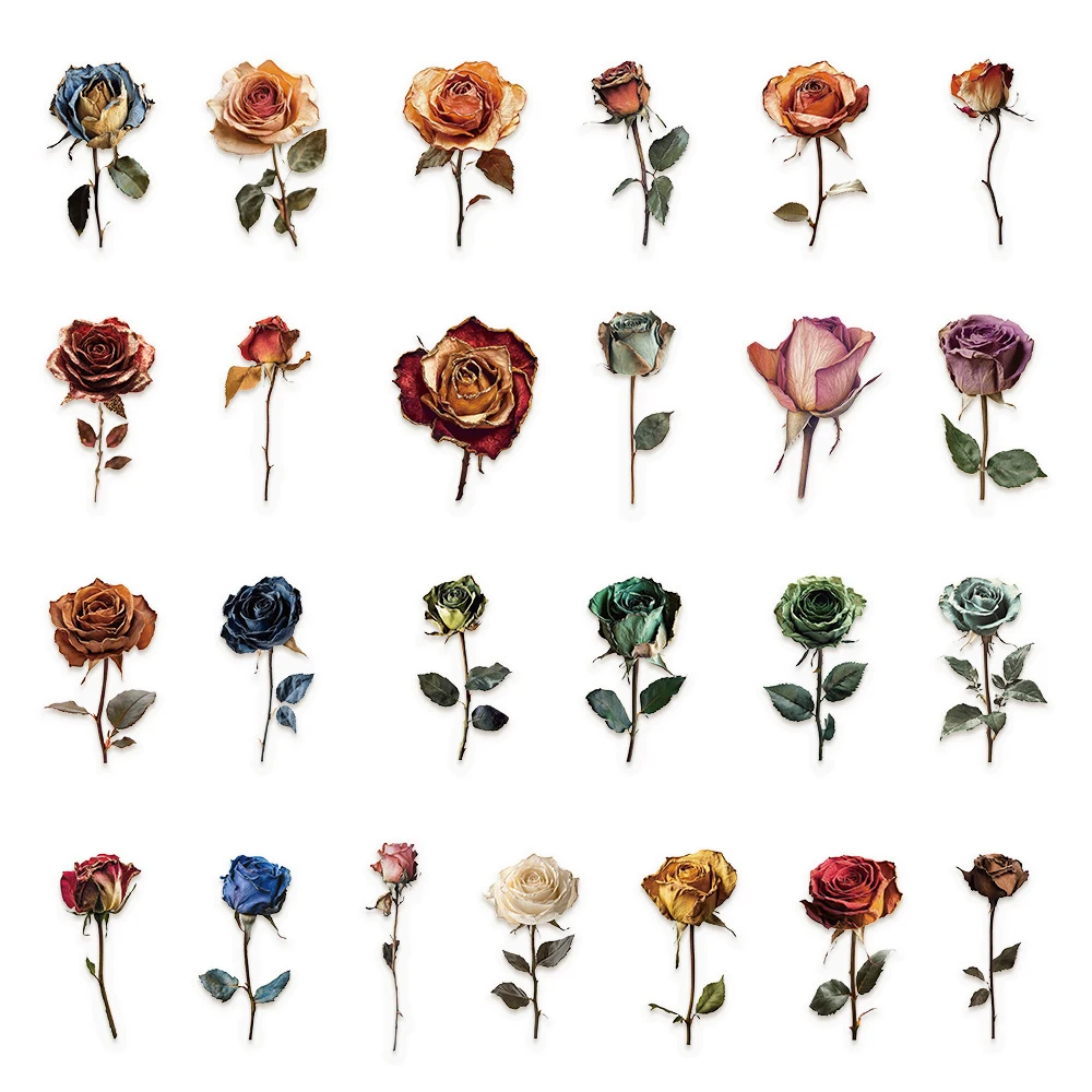 10/30/50pcs Carino Estetico Fiori di Rosa Secche Adesivi Cartoon PET Decalcomanie Giocattolo FAI DA TE Laptop Cancelleria Valigia Adesivo Trasparente