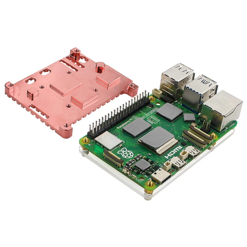 Dissipateur thermique en cuivre pur pour Raspberry Pi 5, boîtier de refroidissement en métal, ventilateur en option, refroidissement actif passif, boîtier en cuivre pour Raspberry Pi 5