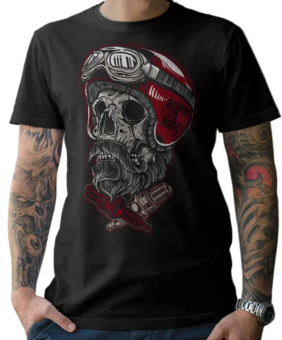 Camiseta de motociclista con calavera para hombre, casco, barba, motocicleta, Chopper, destornillador, Bit MC, camiseta de manga corta de algodón con cuello redondo, nueva S-3XL