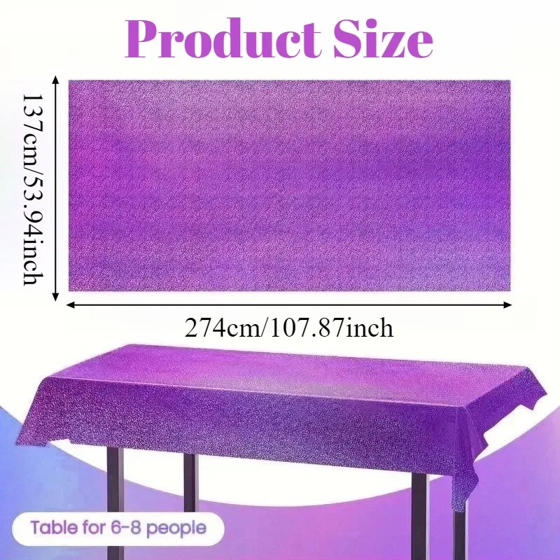 137x274cm Purple Laser Plastic Tablecloth Rectangle Disposable Party Tablecloth Foldable Party Wedding Birthday Decoration