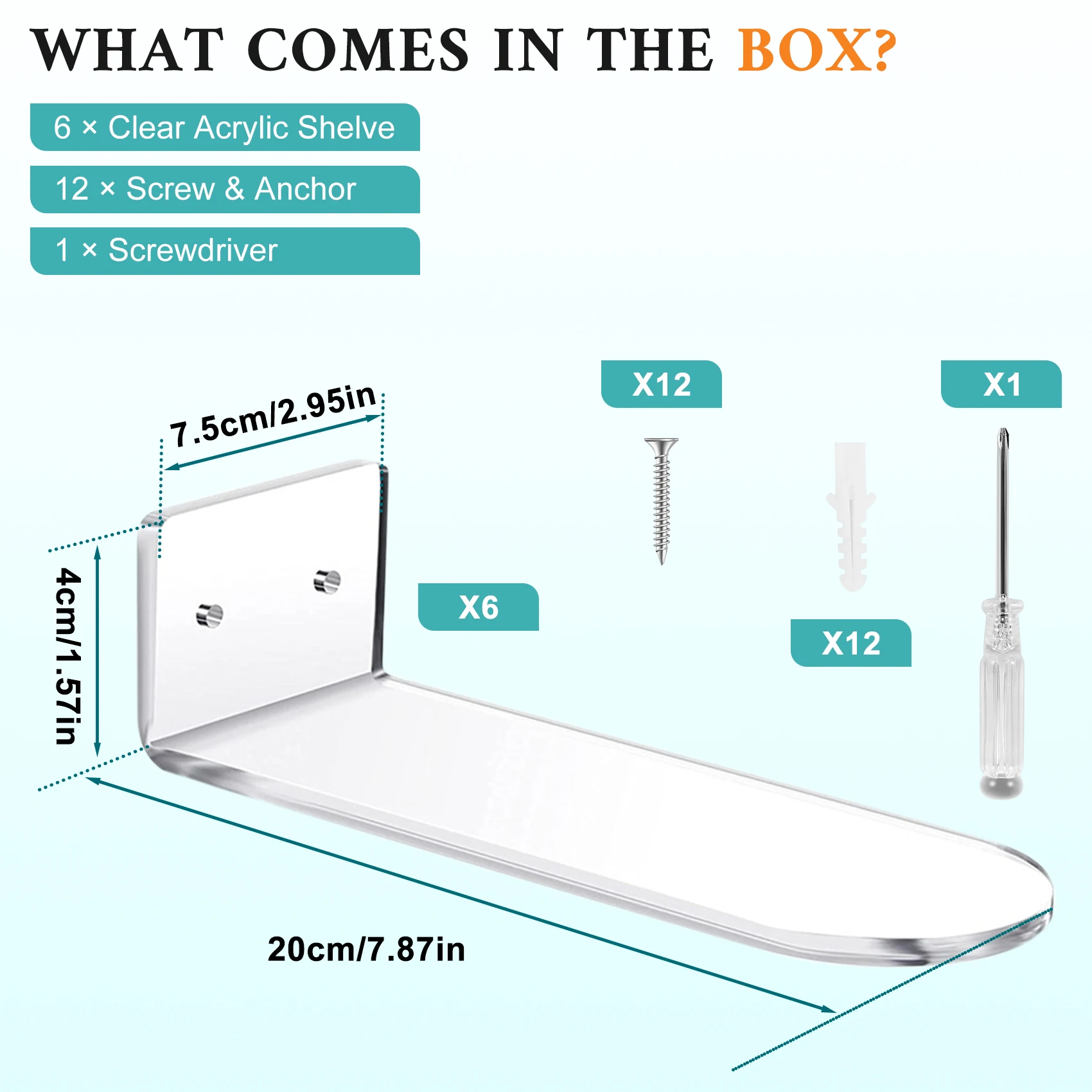 A56X 6-pack zwevende schoenenplanken, transparant acryl wandgemonteerde schoenenplanken, voor display verzamelbare schoen en sneaker
