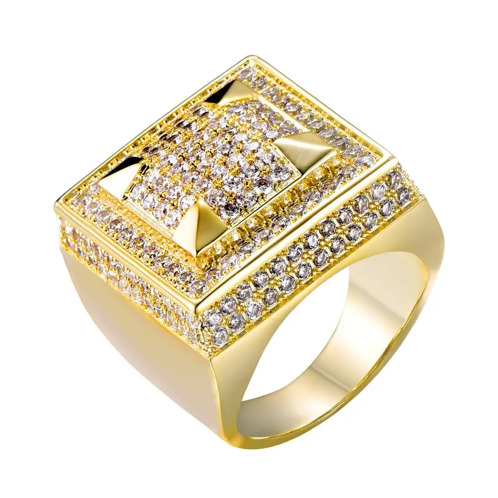 Micro Pave AAA Cubic Zirconia Bling Iced Out Sqaure Men Signet Rings Male Hip Hop Rapper Jewelry Gifts Size 8-11