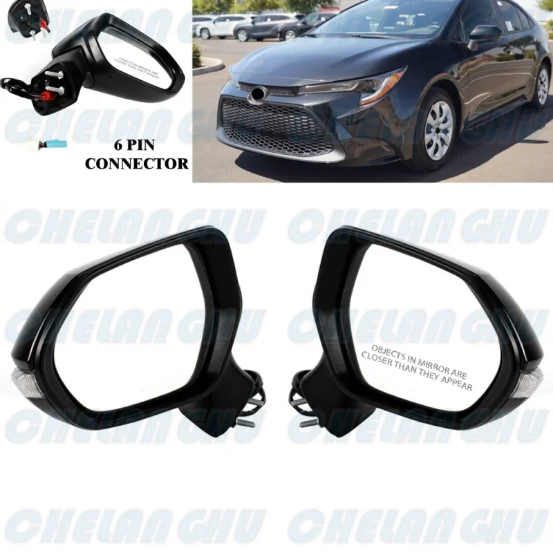 

For Toyota Corolla 2020 2021 2022 us version 1 Pair 6 Pins Black Painted Heated Power Adjust Rear View Mirror Assembly