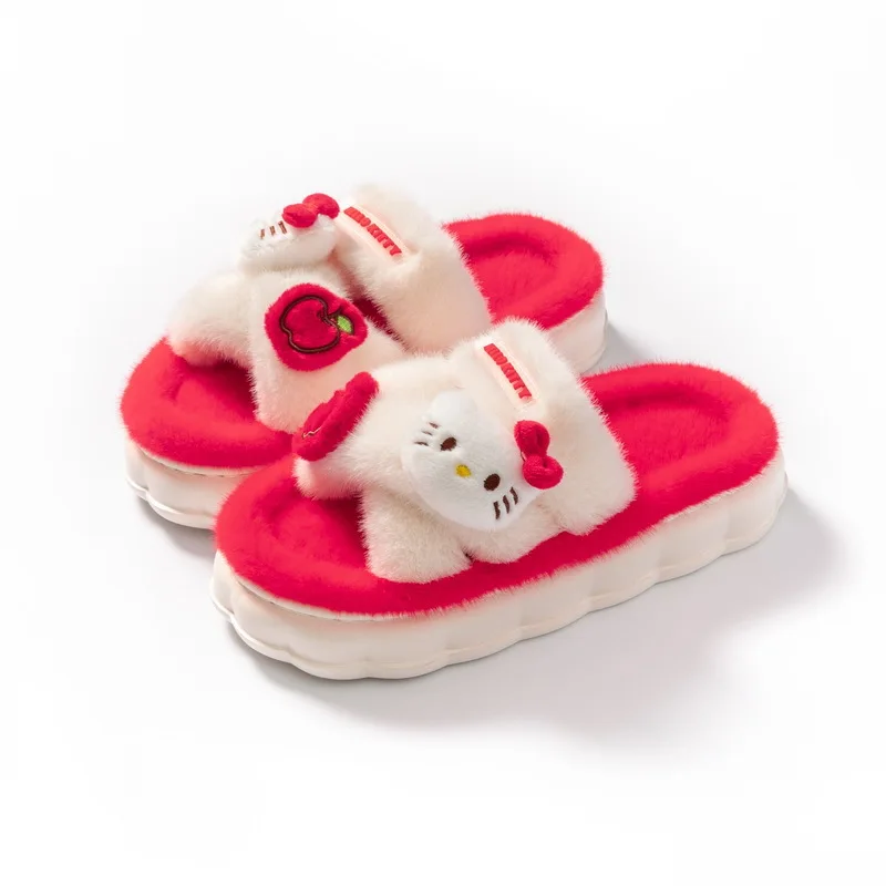 Sanrios Winter Child Cotton Slippers Kuromi Hello Kittys Aldult Child Shoe Missing Toes Keep Warm Cotton Shoes Cute Home Shoes