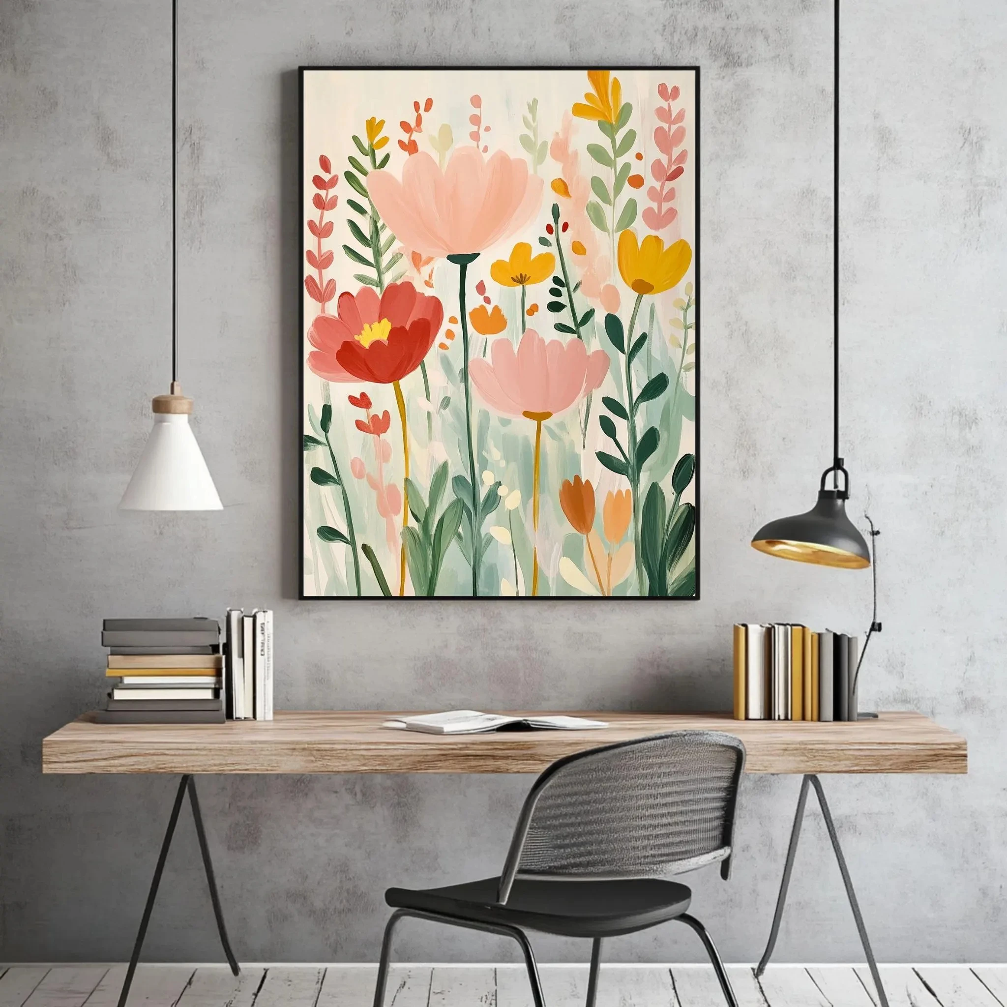 봄 꽃 포스터 밝은 추상 꽃 식물 벽 예술, 현대적인 핑크와 그린 프린트, 다채로운 꽃 포스터 홈 데코