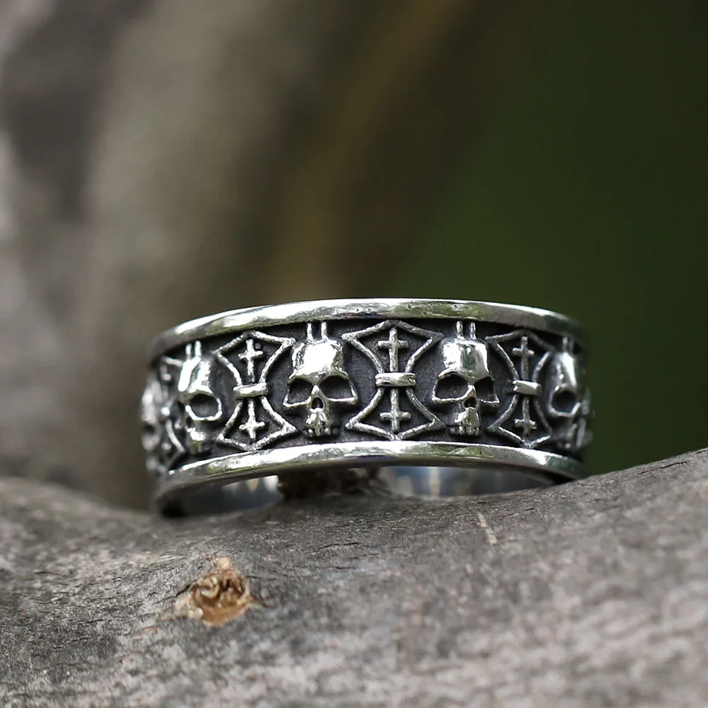 2025 NEW Men's 316L stainless steel rings Unique Gods of War Ares Skull ring Vintage Aegishjalmur Jewelry Gifts free shipping