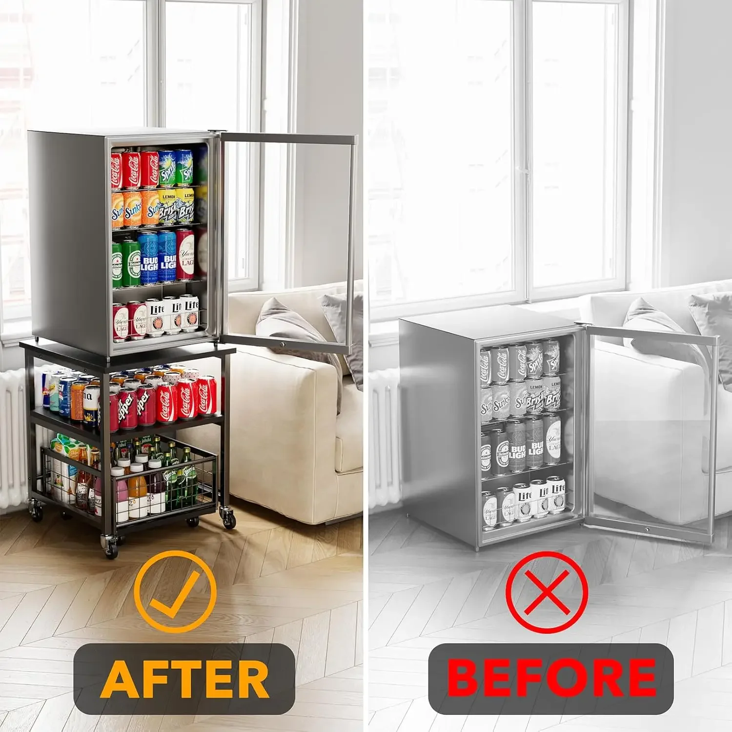 

3 Tier Mini Fridge Stand with Storage and Wheels, Heavy Duty 19.7x19.7in Mobile Refrigerator Shelf Stand Table