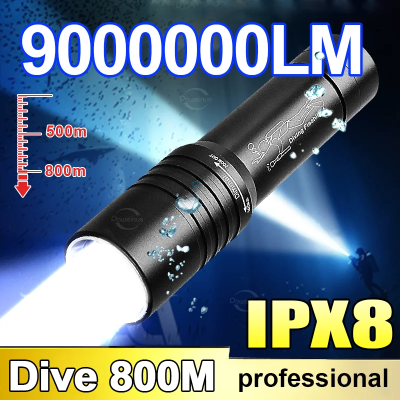 Underwater Flashlight - 새로운 9000000LM 가장 강력한 LED 다이빙