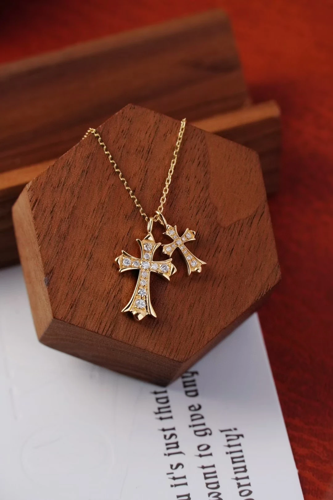 Real 18K rose gold double cross Crowe Star Diamond necklace Valentine's Day gift spot factory wholesale free shipping