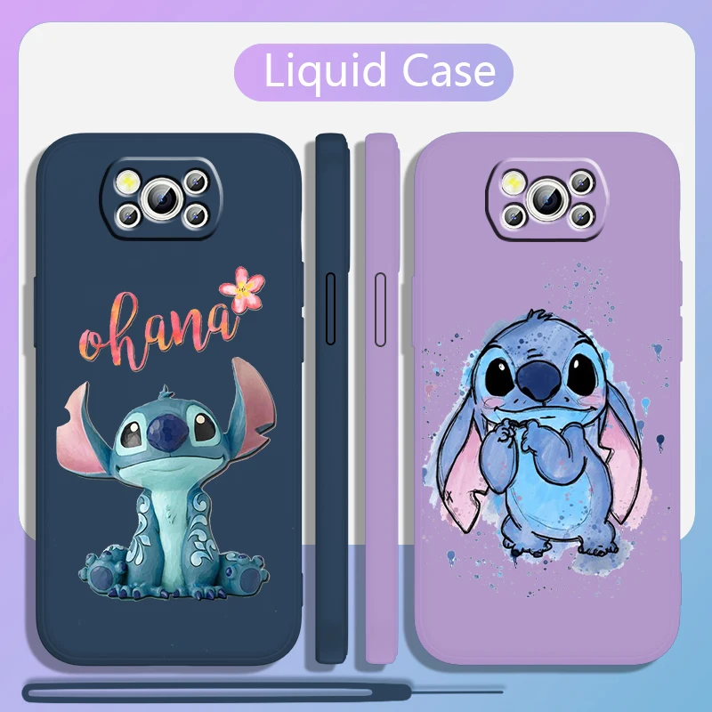 Stitch Lilo Cute Cartoon Disney Liquid Rope For Xiaomi Mi Poco X5 X4 X3 M6 M5 M5S M4 M3 F5 F4 F3 C55 C40 Pro 5G Soft Phone Case