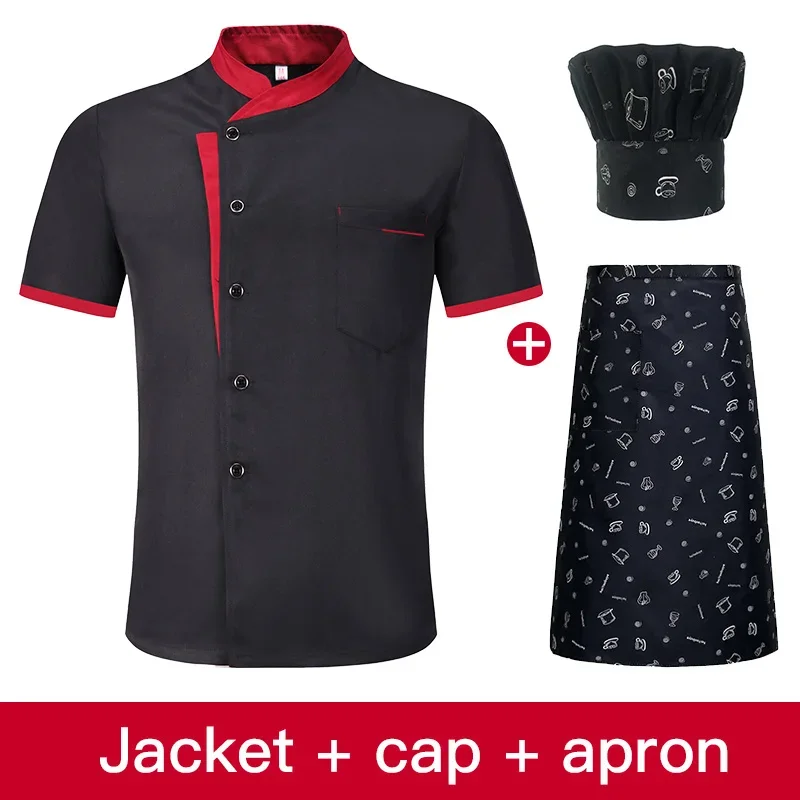 Krótkie rękawy, fartuchy kucharskie, uniform szefa kuchni restauracji, dwurzędowy fartuch szefa kuchni sushi, fartuch do piekarni, kawiarni, fartuch roboczy dla kelnera, cateringu, fartuch kucharski.