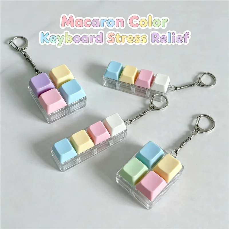Cute Macaron Color Keyboard Keycap Clicker Fidget Click Toy Portable ASMR Stress Anxiety Relief Bag Pendant Collectible Toy Gift