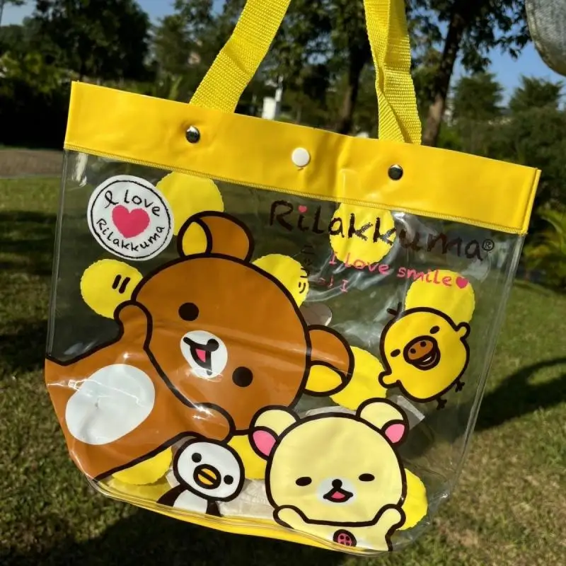 

Rilakkuma Cartoon Transparent Handbag High Capacity Outdoor Storage Bag Cute Anime Peripheral Tote Bag Girls Birthday Present