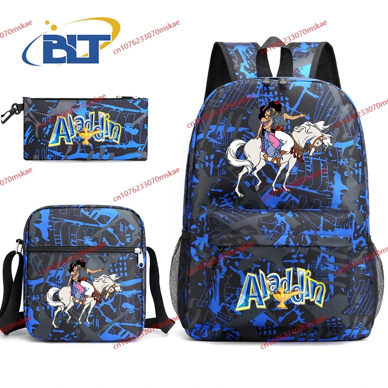 Disney Aladdin Jasmine Princess Printed Student Backpack Set Kids Backpack Shoulder Bag Pencil Case 3-Piece Set