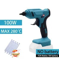 280°C 100W Cordless Hot Melt Glue Gun Rechargeable with 10PCS 11mm Glue Sticks for DIY Repair 18V Battery Tool