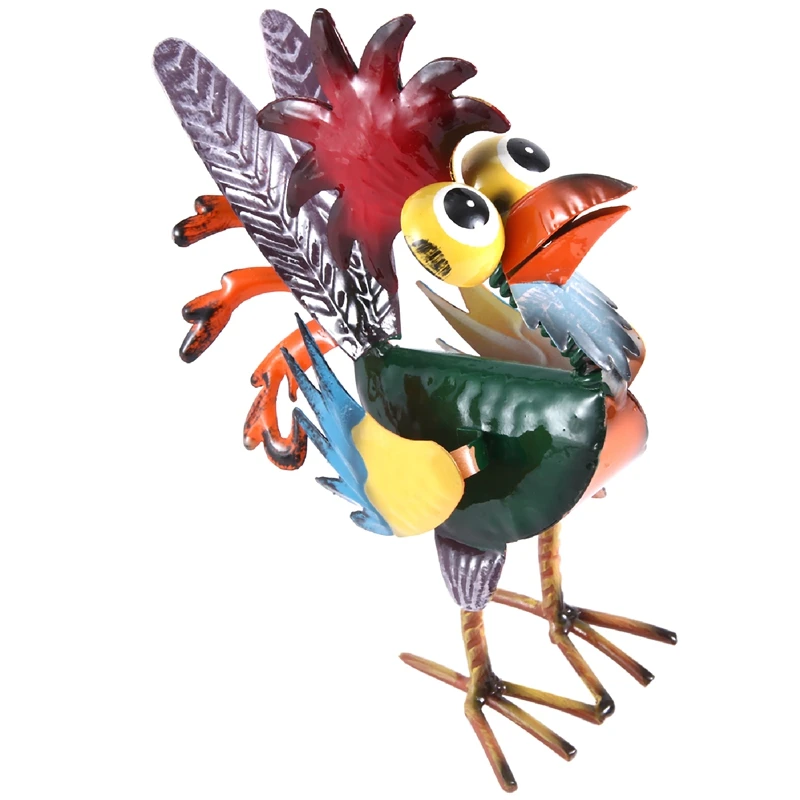 Indoor/Outdoor Wacky Metal Rooster Yard Statue Decoration, Multicolor Rooster Statue Easy To Use