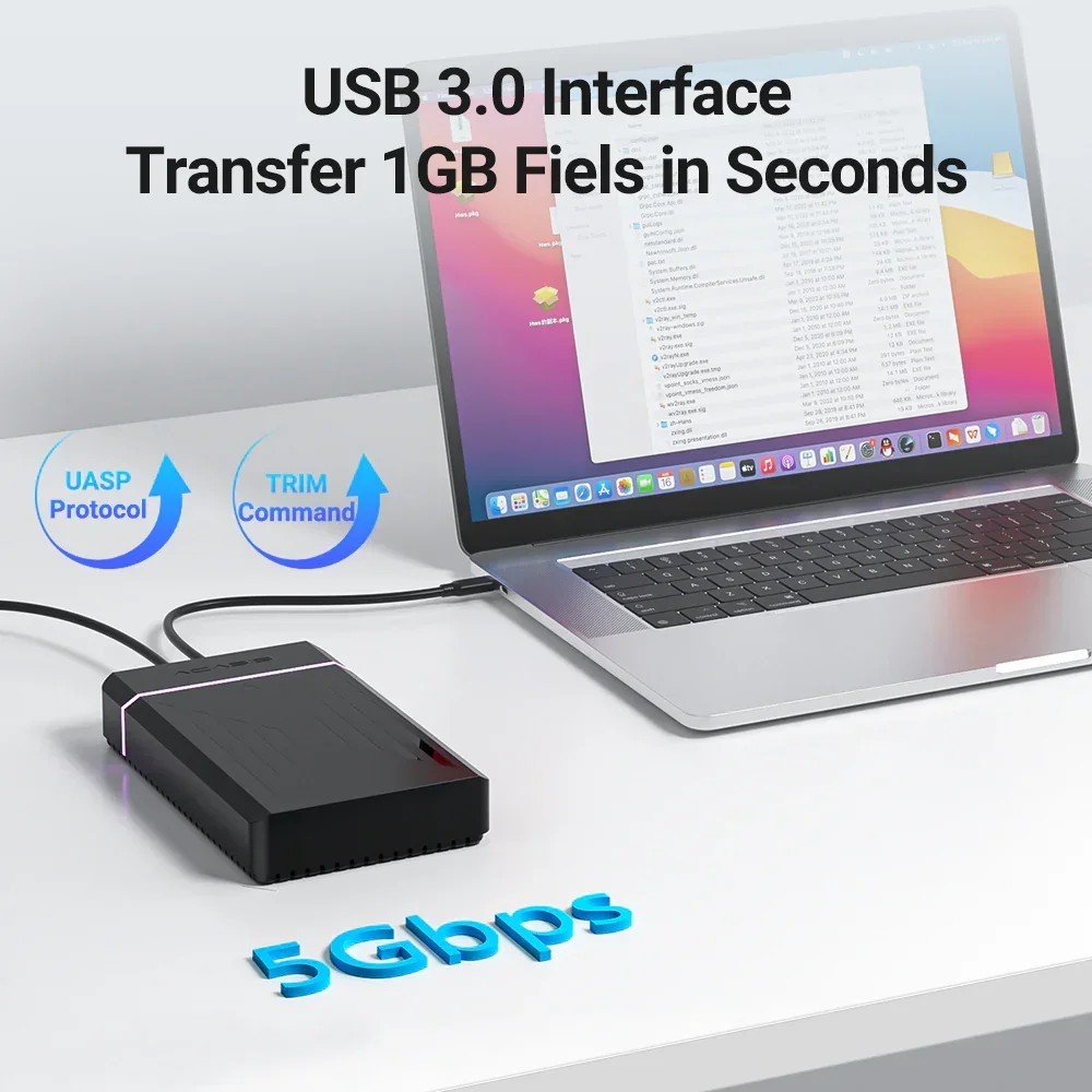 Acasis SATA HDD 케이스, 하드 드라이버 인클로저, USB 3.0 to SATA SSD 케이스, 24TB 용량, 2.5 인치, 3.5 인치