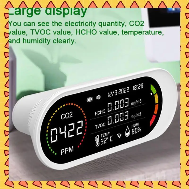 

A008 5 In 1 Air Quality Detector TVOC HCHO CO2 Meter Carbon Dioxide Temperature Humidity Testing Air Quality Monitor