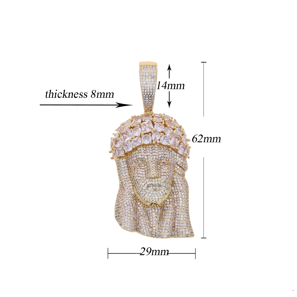 جديد مثلج خارج يسوع رئيس قلادة قلادة الأبيض تنس سلسلة بلينغ تشيكوسلوفاكيا الزركون الإيمان سحر التصميم الديني الرجال الهيب هوب مجوهرات